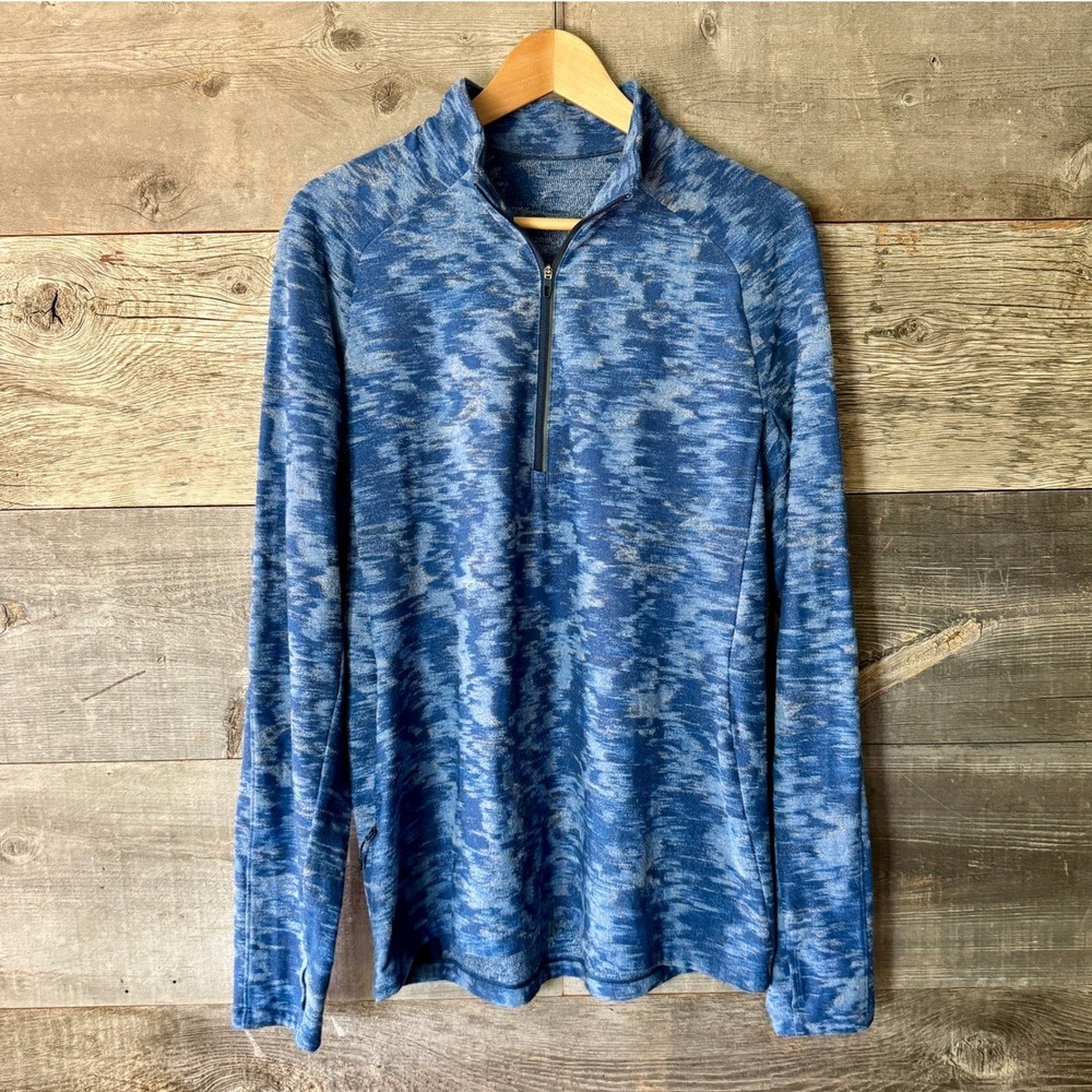 Lululemon Mens Surge Warm 1/2 Zip Pullover L Blue Camo Stretch Running‎